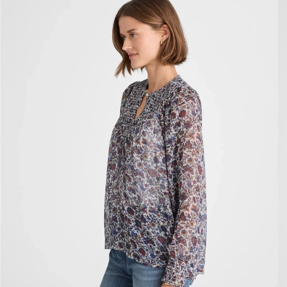 NWT Madewell Smocked Split Crewneck Top | Cherry Red 🍒 | Size Medium - Picture 2 of 8